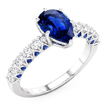 Gemstone Ring Pear With Round Blue Sapphire & Natural Earth Mined Diamond Accents 3 Carats