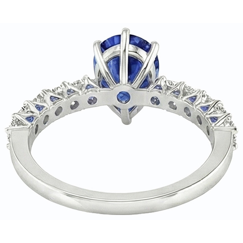Gemstone Ring Pear With Round Blue Sapphire & Natural Earth Mined Diamond Accents 3 Carats