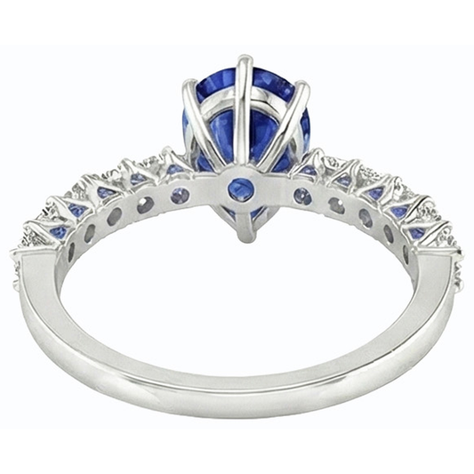 Gemstone Ring Pear With Round Blue Sapphire & Natural Earth Mined Diamond Accents 3 Carats