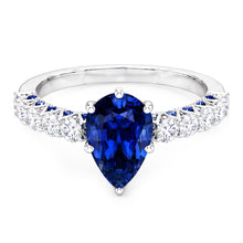Gemstone Ring Pear With Round Blue Sapphire & Natural Earth Mined Diamond Accents 3 Carats