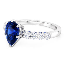 Gemstone Ring Pear With Round Blue Sapphire & Natural Earth Mined Diamond Accents 3 Carats