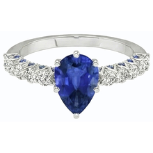 Gemstone Ring Pear With Round Blue Sapphire & Natural Earth Mined Diamond Accents 3 Carats