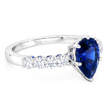 Gemstone Ring Pear With Round Blue Sapphire & Natural Earth Mined Diamond Accents 3 Carats