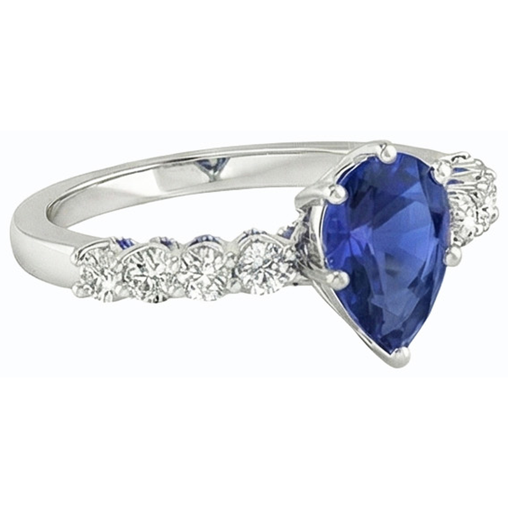 Gemstone Ring Pear With Round Blue Sapphire & Natural Earth Mined Diamond Accents 3 Carats