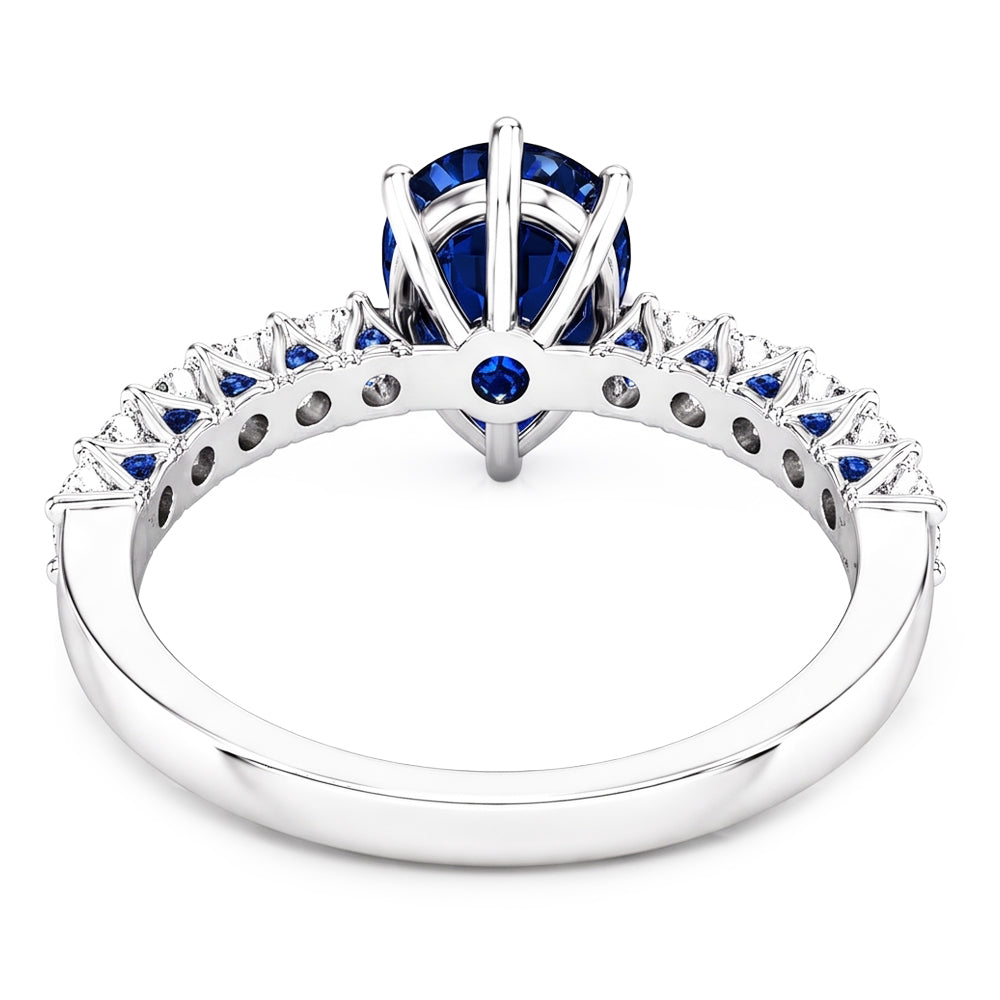 Gemstone Ring Pear With Round Blue Sapphire & Natural Earth Mined Diamond Accents 3 Carats
