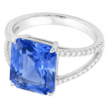 Gemstone Ring Radiant Blue Sapphire Split Shank Round Natural Earth Mined Diamond 5 Carats
