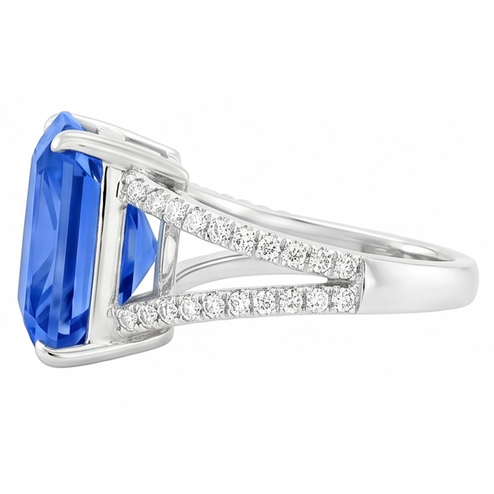 Gemstone Ring Radiant Blue Sapphire Split Shank Round Natural Earth Mined Diamond 5 Carats