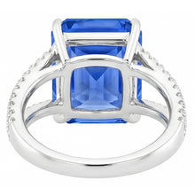 Gemstone Ring Radiant Blue Sapphire Split Shank Round Natural Earth Mined Diamond 5 Carats