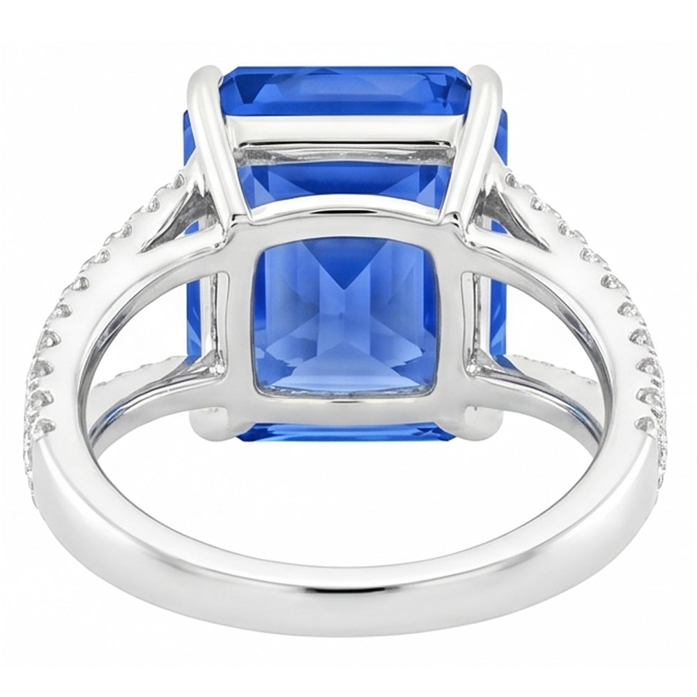 Gemstone Ring Radiant Blue Sapphire Split Shank Round Natural Earth Mined Diamond 5 Carats