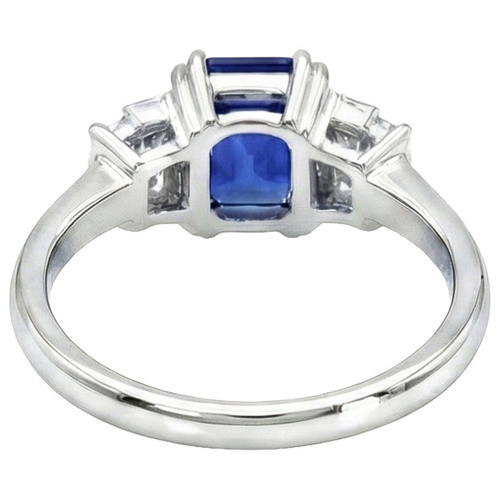 Gemstone Ring Radiant Cut Ceylon Sapphire & Baguette Natural Earth Mined Diamonds 3 Carats