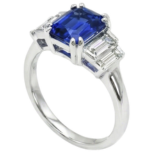 Gemstone Ring Radiant Cut Ceylon Sapphire & Baguette Natural Earth Mined Diamonds 3 Carats
