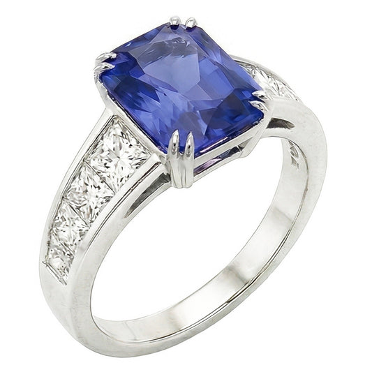 Gemstone Ring Radiant Sapphire Channel Set Trapezoid Natural Earth Mined Diamonds 5 carats