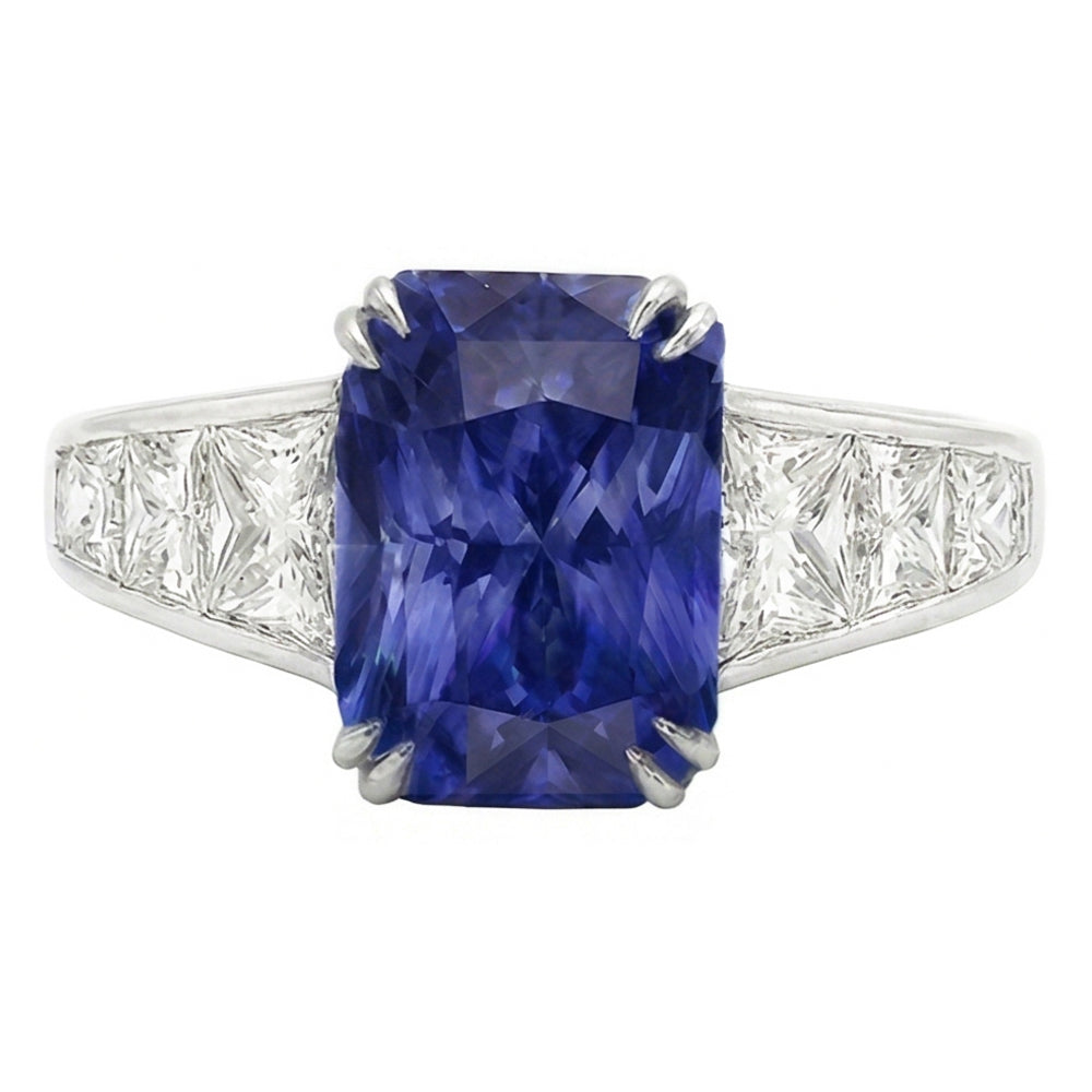 Gemstone Ring Radiant Sapphire Channel Set Trapezoid Natural Earth Mined Diamonds 5 carats