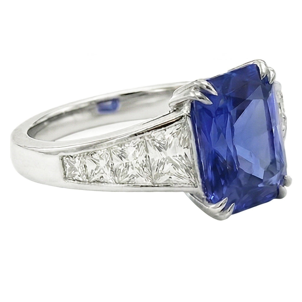 Gemstone Ring Radiant Sapphire Channel Set Trapezoid Natural Earth Mined Diamonds 5 carats
