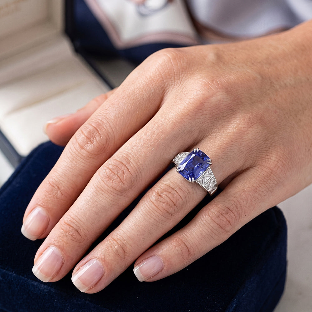 Gemstone Ring Radiant Sapphire Channel Set Trapezoid Natural Earth Mined Diamonds 5 carats
