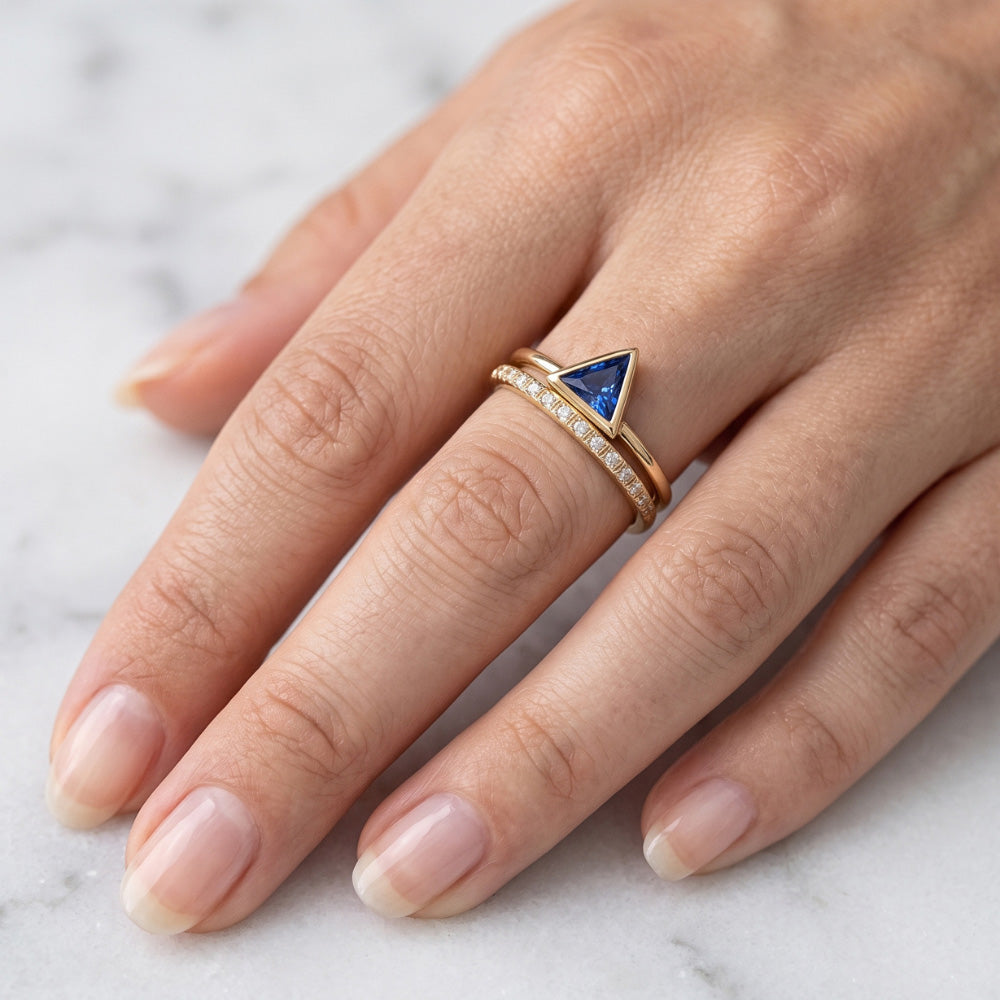 Gemstone Ring Trillion Bezel Set Blue Sapphire 1 Carat Natural Earth Mined Diamonds Gold