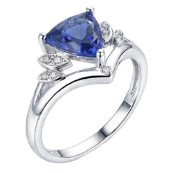 Gemstone Sapphire Fancy Ring 2 Carats Trillion Cut 14K Gold Jewellery