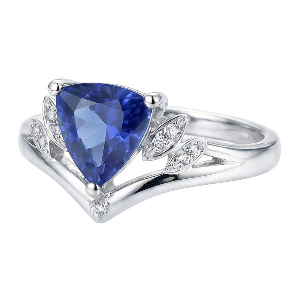 Gemstone Sapphire Fancy Ring 2 Carats Trillion Cut 14K Gold Jewellery