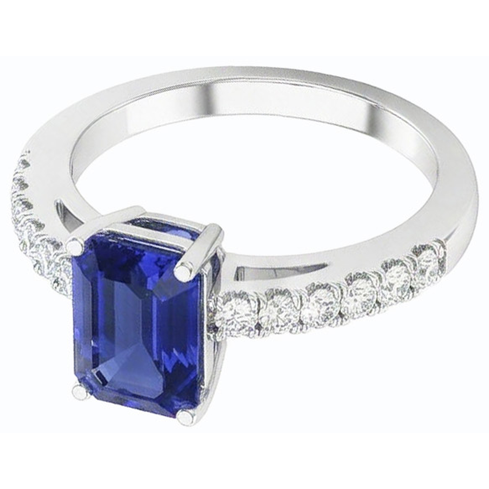 Gemstone Solitaire Emerald Ceylon Sapphire Ring With Accents 3 Carats