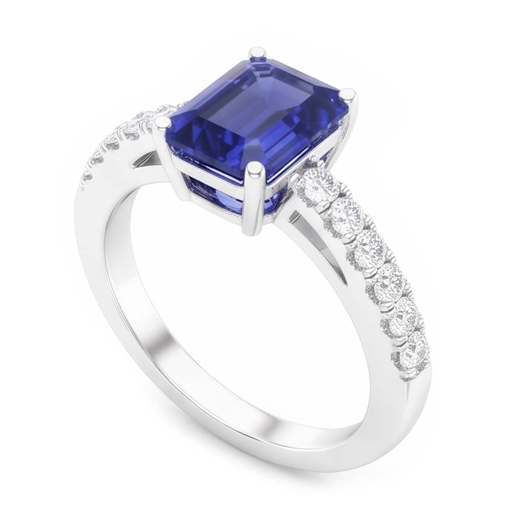 Gemstone Solitaire Emerald Ceylon Sapphire Ring With Accents 3 Carats