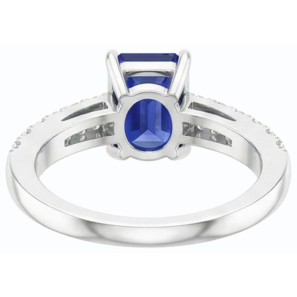 Gemstone Solitaire Emerald Ceylon Sapphire Ring With Accents 3 Carats