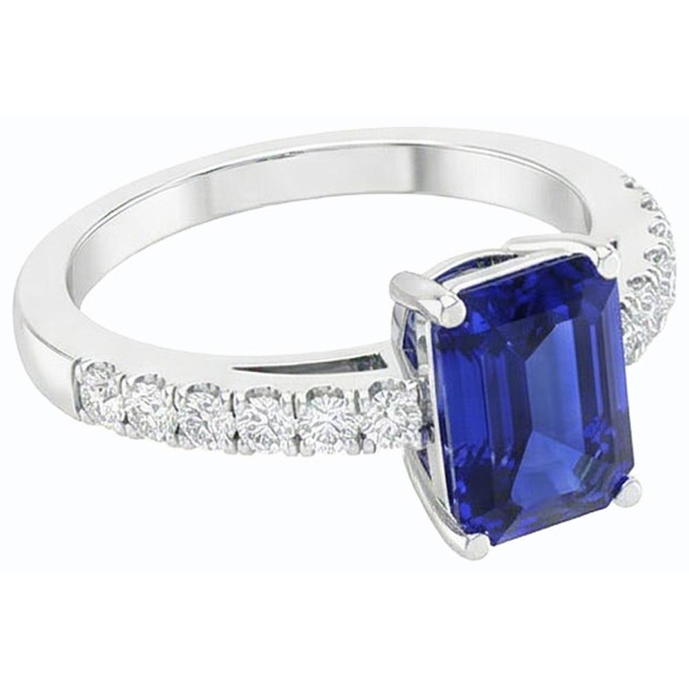 Gemstone Solitaire Emerald Ceylon Sapphire Ring With Accents 3 Carats