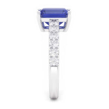 Gemstone Solitaire Emerald Ceylon Sapphire Ring With Accents 3 Carats