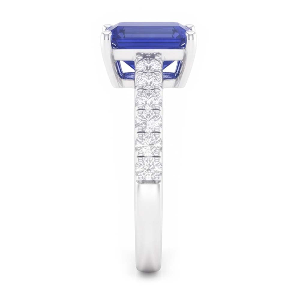 Gemstone Solitaire Emerald Ceylon Sapphire Ring With Accents 3 Carats
