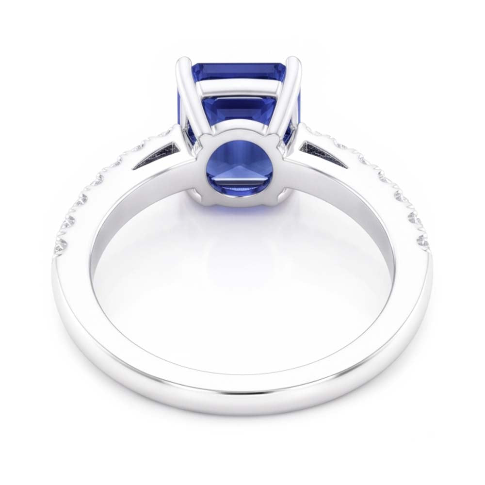 Gemstone Solitaire Emerald Ceylon Sapphire Ring With Accents 3 Carats