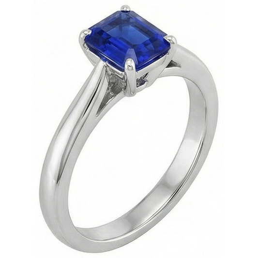 Gemstone Solitaire Ring 1.50 Carat Tapered Shank Emerald Blue Sapphire