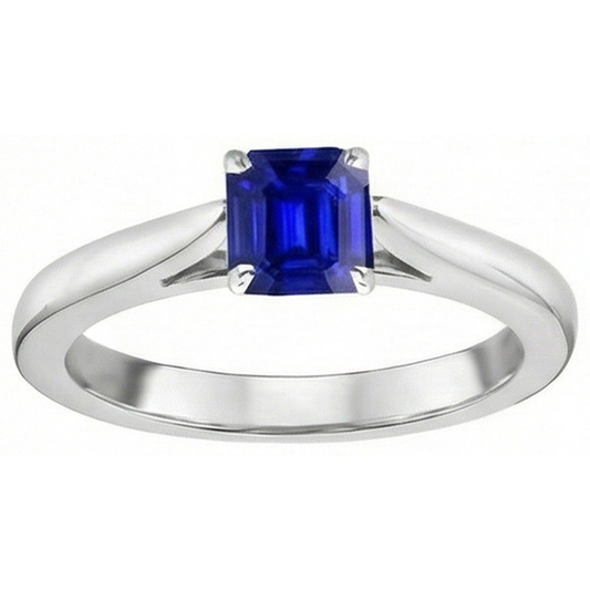 Gemstone Solitaire Ring 1.50 Carat Tapered Shank Emerald Blue Sapphire