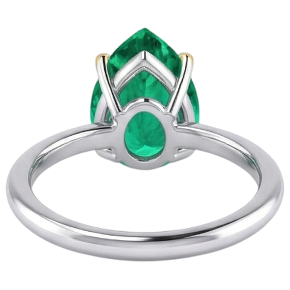 Colored Stone Ring Two-Tone 14K Gold with Colombian Emerald – back view