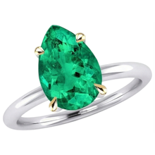 Pear Shape Colombian Emerald ring in Two-Tone 14K Gold – front view
