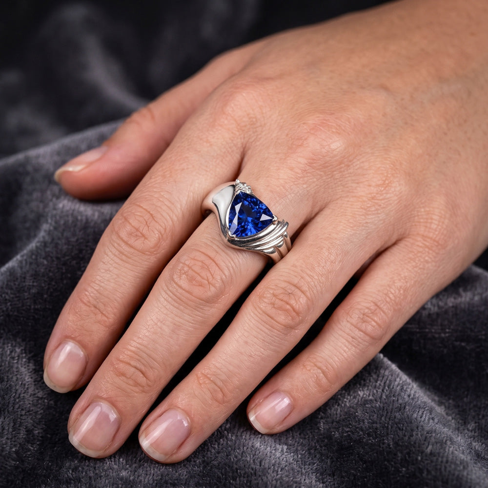 Gemstone Solitaire Ring Trillion Ceylon Sapphire 2 Carats Gold Jewellery