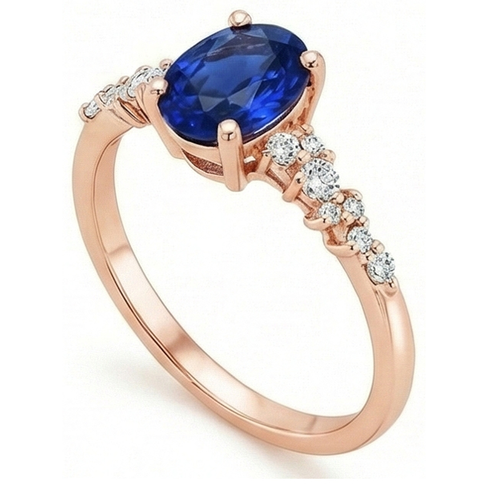 Gemstone Solitaire With Natural Earth Mined Diamond Accents Ring Blue Sapphire 4 Carats