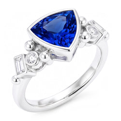 Gemstone Trillion Bezel Set Blue Sapphire Ring 2 Carats Baguette Natural Earth Mined Diamonds