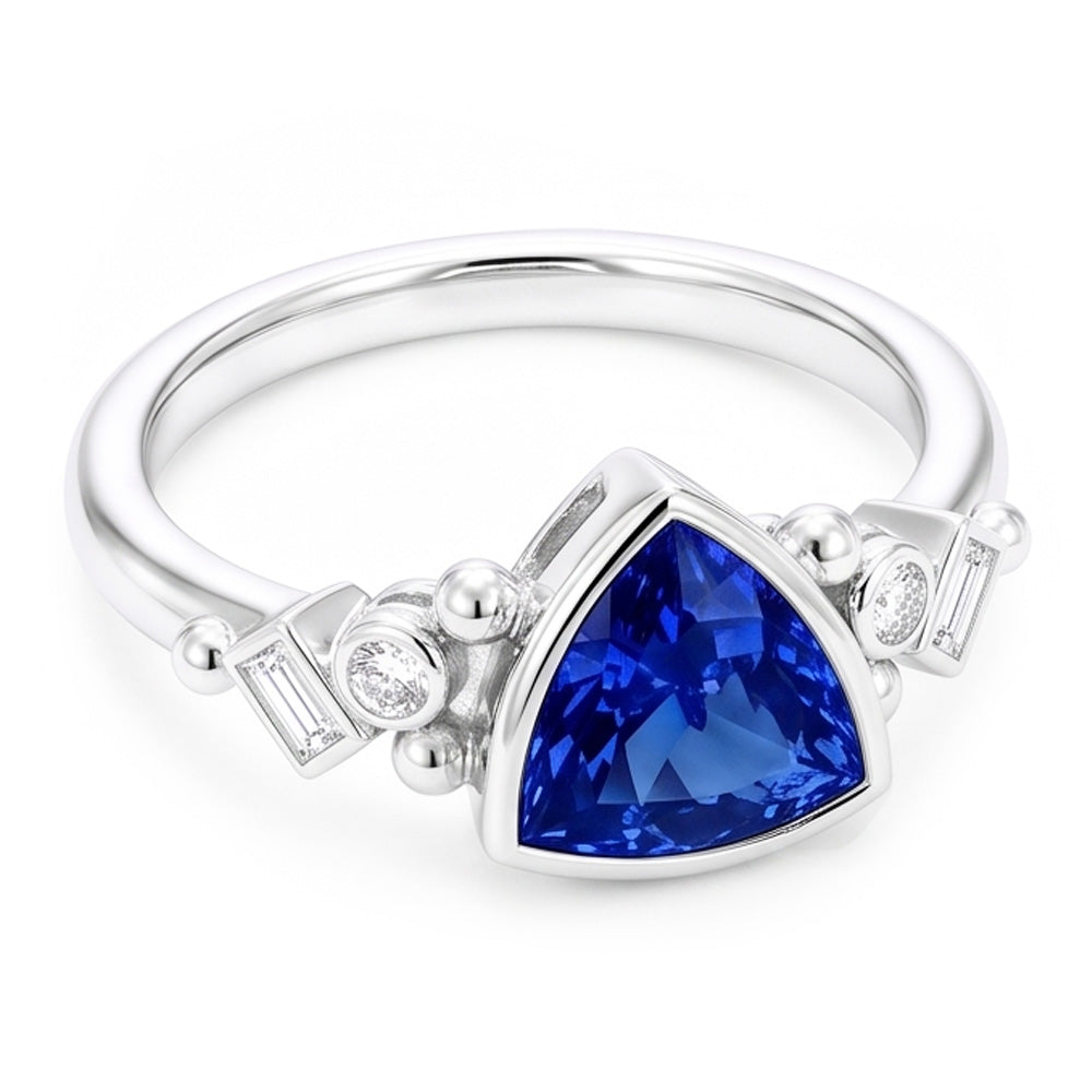 Gemstone Trillion Bezel Set Blue Sapphire Ring 2 Carats Baguette Natural Earth Mined Diamonds