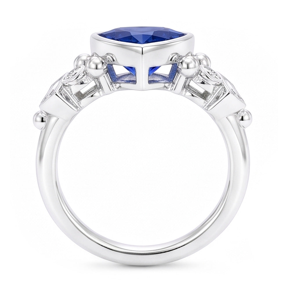 Gemstone Trillion Bezel Set Blue Sapphire Ring 2 Carats Baguette Natural Earth Mined Diamonds