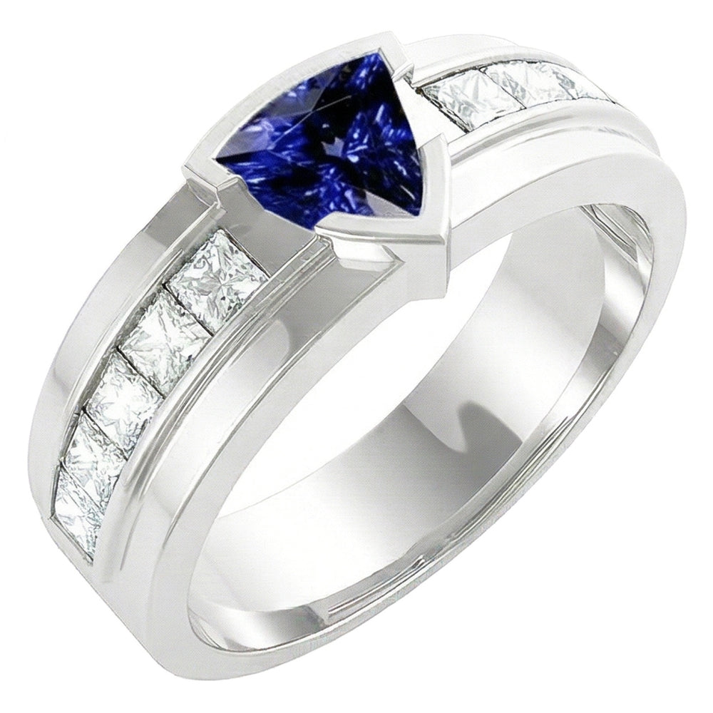Gemstone Trillion Sapphire Ring 1.50 Carats Channel Set Natural Earth Mined Diamonds