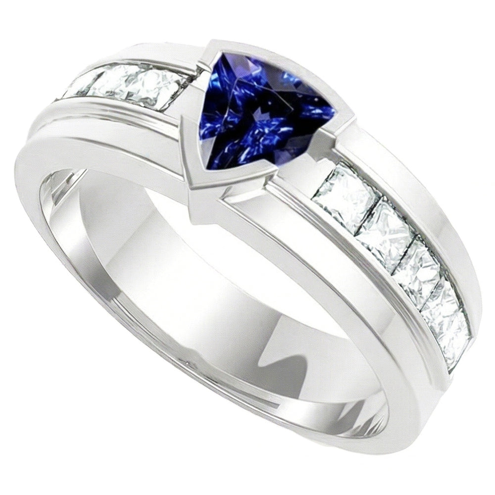 Gemstone Trillion Sapphire Ring 1.50 Carats Channel Set Natural Earth Mined Diamonds