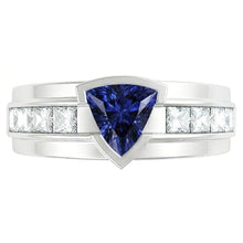 Gemstone Trillion Sapphire Ring 1.50 Carats Channel Set Natural Earth Mined Diamonds