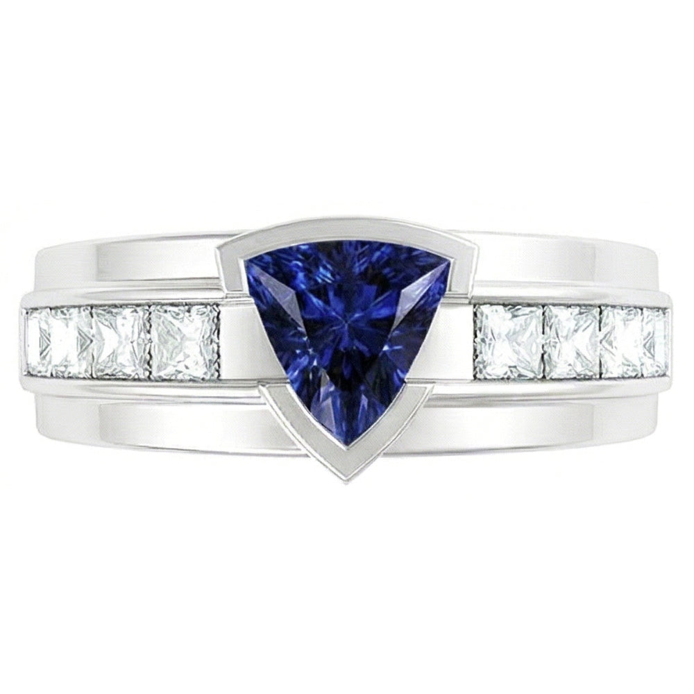 Gemstone Trillion Sapphire Ring 1.50 Carats Channel Set Natural Earth Mined Diamonds