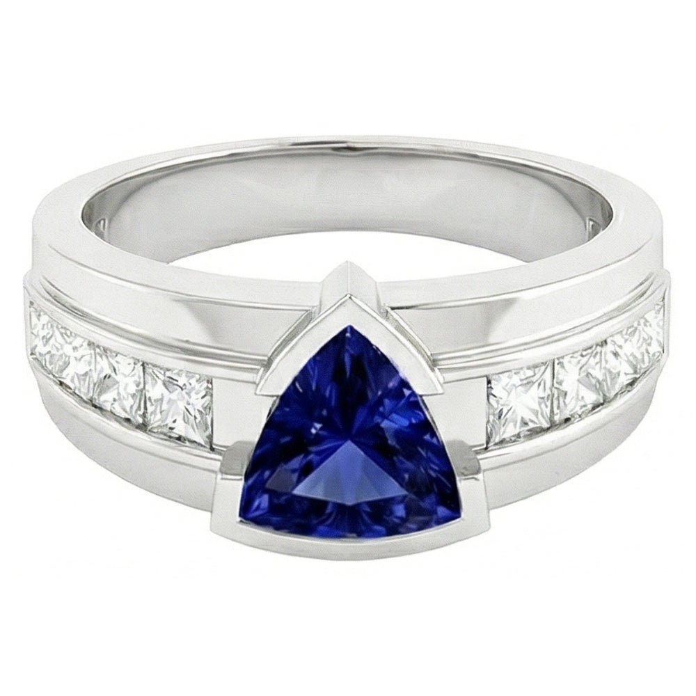 Gemstone Trillion Sapphire Ring 1.50 Carats Channel Set Natural Earth Mined Diamonds