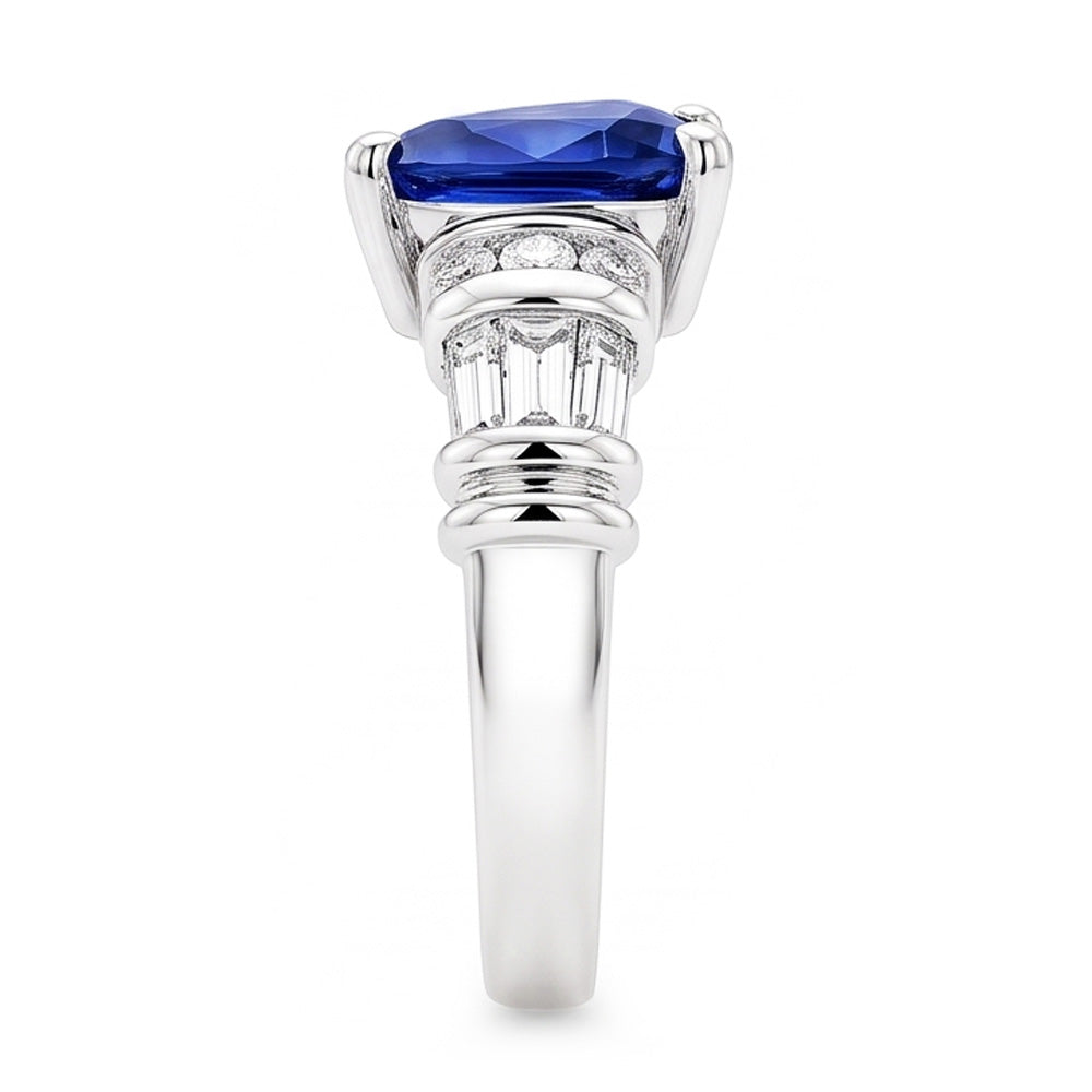 Gemstone Trillion Sapphire Ring Baguette & Round Natural Earth Mined Diamonds 2.50 Carats