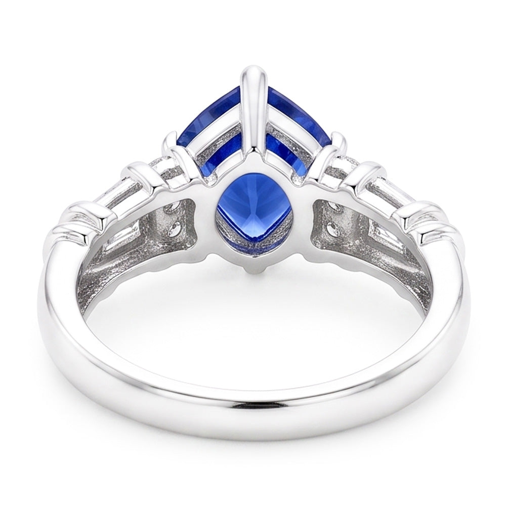 Gemstone Trillion Sapphire Ring Baguette & Round Natural Earth Mined Diamonds 2.50 Carats