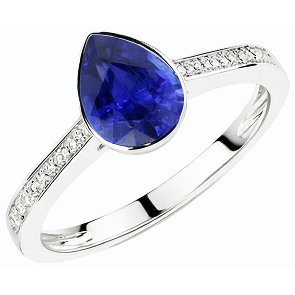Gemstone Wedding Ring Bezel Set Blue Sapphire & Natural Earth Mined Diamonds 3 Carats