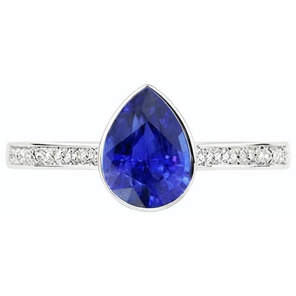 Gemstone Wedding Ring Bezel Set Blue Sapphire & Natural Earth Mined Diamonds 3 Carats