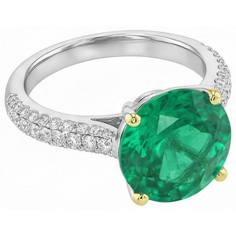 Fine Emerald Colored Stone Ring 4-ct 14 Karat Two Tone Gold – side view