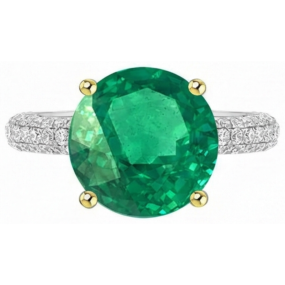 Fine Emerald Colored Stone Ring 4-ct 14 Karat Two Tone Gold – angle view