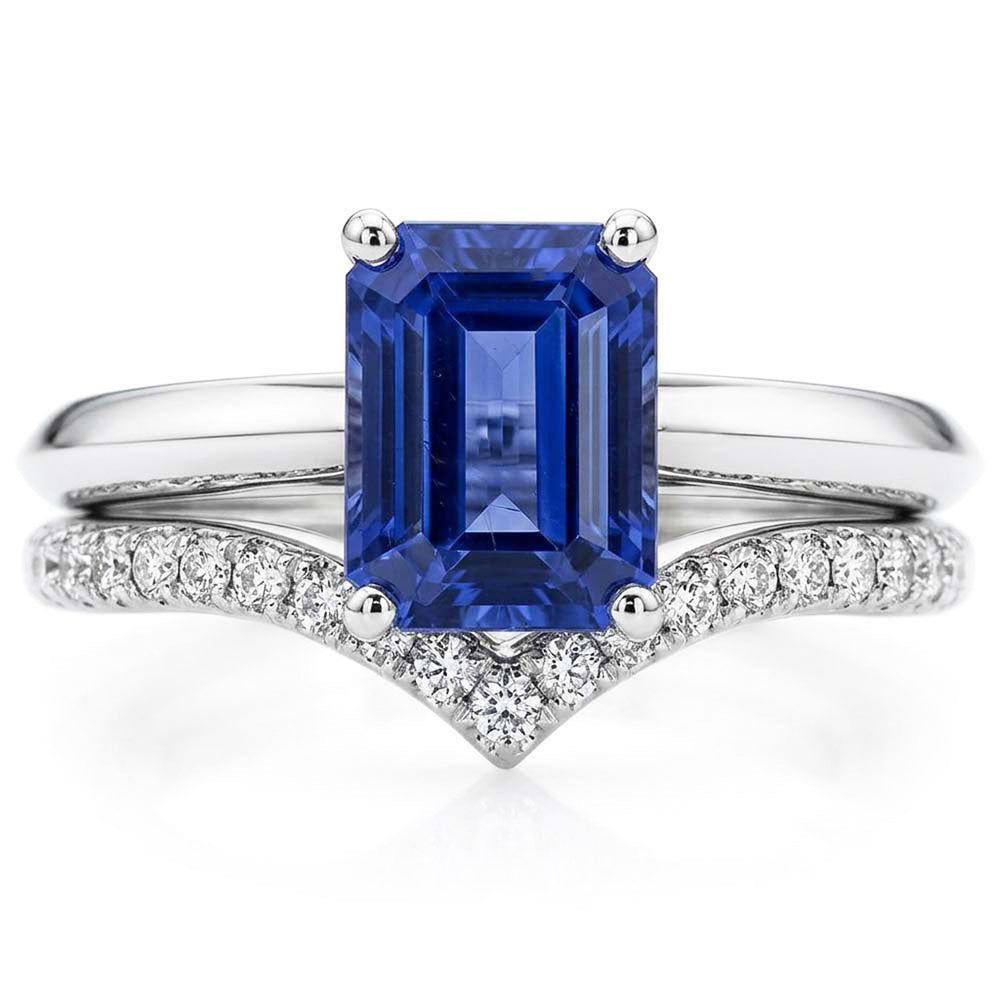 Gemstone Wedding Ring Set Emerald Sapphire 3.50 Carats Ladies Jewellery